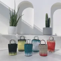 100%Original ISSEY MIYAKE BAO BAO Rhomb geometric patchwork color basket handbag bucket bag women