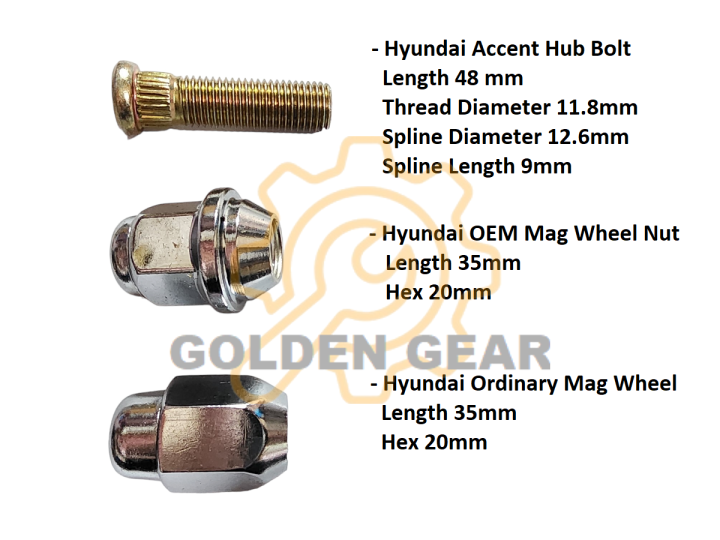 Hyundai Accent Hub Bolt Stud Mag Wheel Nut Lug Nuts Lazada PH