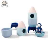 Kids Silicone Blocks Rocket Toy Montessori Building Stacking Puzzle Game Baby Food Grade Silicone Teether Toothbrush BPA Free