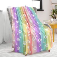 Rainbow Paw Pattern Super Soft Flannel Throw Blanket for Bed Couch Sofa Lightweight King Queen Size for Kids Adults All Season