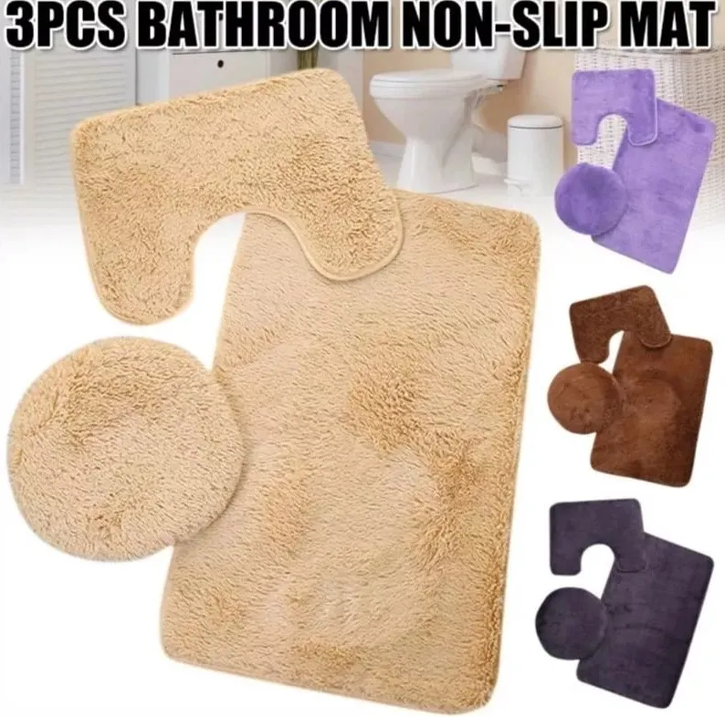 3pcs Bathroom Rug Sets Bath Rug Contour Mat Plush Non-Slip