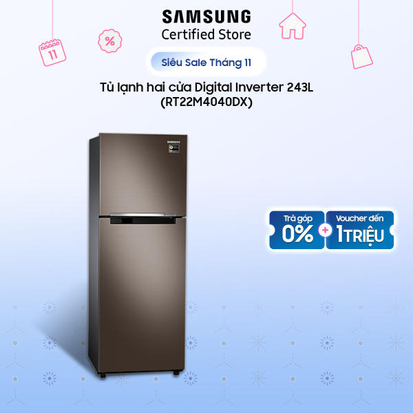 Tủ lạnh Samsung hai cửa Digital Inverter 243 lít (RT22M4040DX)