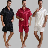 Mens Silk Satin Pajamas Pajama Pajamas Short Set Slpwear Loungewear U.S.S,M,L,XL,2XL,3XL ,4XL Solid 6สี