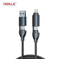 iWALK CrazyCable4-1สายชาร์จและซิงค์ข้อมูลแบบ4 อิน1 100W PD FastCharge เป็นได้ทั้ง USB-A to Lightning ,USB-C to Lightning, USB-A to Type-C และ USB-C to C ใช้กับNotebook,iPad,iPhone15,15Pro,15Promax,iPad