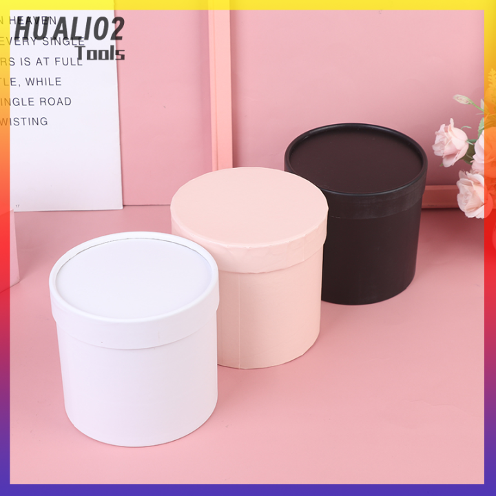 huali02กล่องกระดาษลายดอกไม้ทรงกลม1ชิ้นกล่องใส่ของขวัญถังกล่องของขวัญปาร์ตี้