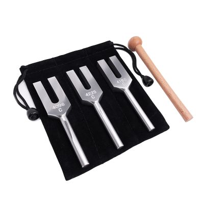 Tuning Forks Set 4096 Hz 4160 Hz 4225 Hz Tuning Forks Set Tuning Fork with Wooden Hammers and Cloth Bag Silver Accessories Style 2