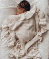 Ruffle ถักผ้าห่มเด็กทารกแรกเกิด Swaddle Wrap เด็กวัยหัดเดินทารกผ้าปูที่นอนผ้านวม New Born ตะกร้ารถเข็นเด็กผ้าห่ม