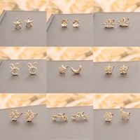 Mini 925 Simple Ins Style Delicate Animal and Plant Gold Earrings Female Cute Korean Fashion Jewelry Girl Earring Gift Wholesale