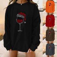 Sequin Women Stylish Pullover Sweatshirt With Wine Glass Print Crew Neck Hoodie Sweatshirt Oversized New Sudaderas Para Hombres