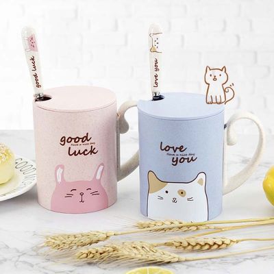 【High-end cups】น่ารักเด็กถ้วย450มิลลิลิตรกระต่ายลิงนมถ้วยกาแฟถ้วยน้ำ Drinkware น่ารักการ์ตูนแก้วที่มีฝาปิดช้อนของขวัญคริสต์มาส