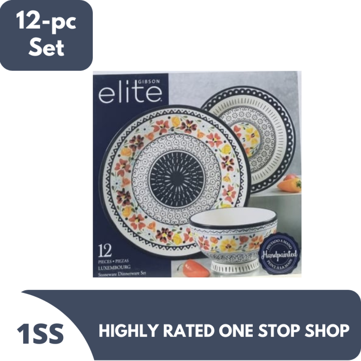 Gibson Elite Luxembourg 12Piece Hand Painted Dinnerware Set Lazada PH