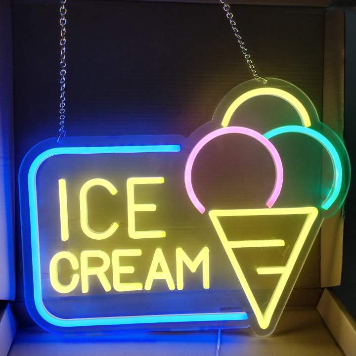 ป้ายไฟ-ice-cream-ป้ายไฟตกแต่งร้าน-ป้ายไฟแต่งบ้าน-เพิ่มเอกลักษณ์สีสัน-ป้ายไฟหน้าร้าน-ติดตั้งไว้หน้าร้าน-สวยเด่น