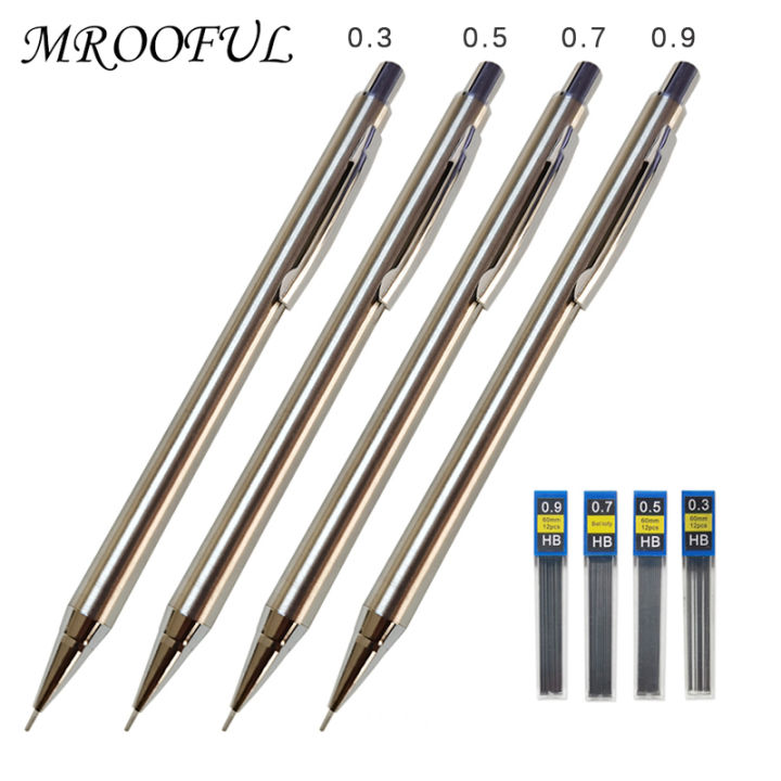 Full Metal Mechanical Pencil 0.3mm/0.5mm/0.7mm/0.9mm High Quality HB Automatic Pencils Writing