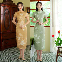 ดอกไม้ฤดูร้อนพิมพ์ Cheongsam ซาตินปรับปรุงโอเรียนเต็ลชุดจีนผู้หญิงคอจีน Qipao