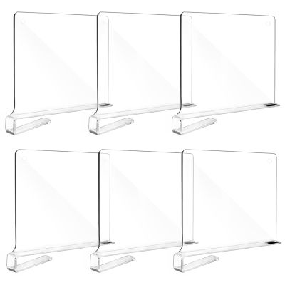 6Pcs Clear Acrylic Shelf Dividers for Organization Closets Shelf and Closet Separator for Bedroom Office Shelves