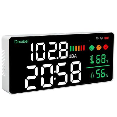 LED Decibel Meter WiFi Wall Mounted Sound Level Meter Digital Clock Temperature Humidity Meter, 30-130DBA DB Meter