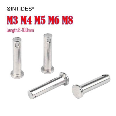QINTIDES M3-M8 Clevis Pins With Head 304 Stainless Steel Shaft Flat Head With Hole Pin Bolt Pin M4 M5 M6 Cylindrical Pins