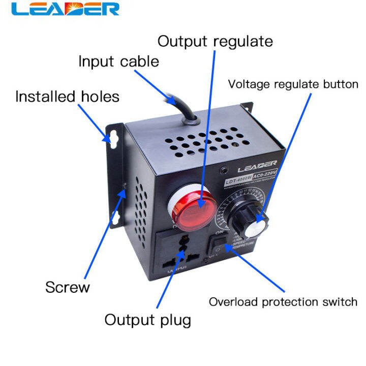 อุณหภูมิความเร็วแบบพกพาแรงดันไฟฟ้าปรับหรี่-ac-220v-4000w-ตัวควบคุมแรงดันไฟฟ้าตัวแปรขนาดกะทัดรัดปรับ-regulator