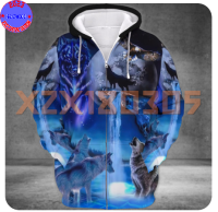 【xzx180305】Personalized Name Blue Moon Wolf Spirit Premium Unisex M-3XL 3D HOODIE 14