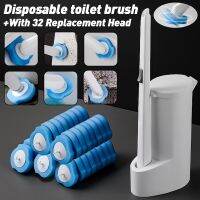 Wall-mounted Disposable Toilet Brush Cleaner with 32/16/8PCS Brush Head Bathroom Long Handle Cleaning Brush Toilet Accessories