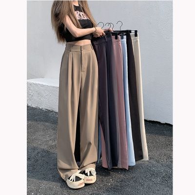 ✈✁ Large size high-waisted straight suit trousers for women in summer with drapey wide-leg pants for fat mm covering the crotch pear-shaped loose floor-length trousers