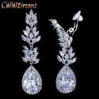 CWWZircons ไม่มีหูเจาะออกแบบคริสตัลเพชนรัสเซียทรงลูกบาศก์ Pave ผู้หญิงต่างหูหยดน้ำยาวคลิปบนต่างหูโดยไม่ต้องเจาะ