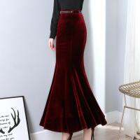 plus size 5XL! Autumn Vintage Velvet Black Maxi Long Mermaid Skirt 2022 Fashion Women Elegant Velour Skirts With Belt