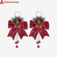 LANYUCHUANG 2pcs โคนต้นสนชนิดหนึ่ง โบว์ริบบิ้นคริสต์มาส ลายสก๊อตสีแดงสีดำ งานประดิษฐ์ต้นไม้ โบว์ประกายแวววาว ของใหม่ โบว์ของขวัญ โบว์ลายสก๊อต ตกแต่งกลางแจ้งในร่ม