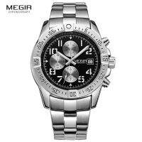 Megir Mens Chronograph Stainless Steel Quartz Watches Fashion Waterproof Luminous Round Dial Wristwatch for Man with Date M2030