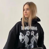 American Gothic Angel Skull Print Oversized Womens Sweatshirt Ins Black Y2K Couple Top Hip Hop Streetwear Hoodie Female Clothes