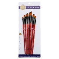 F19C 6 pc Angled Flat Tipped Art Paintbrush Set for Acrylic Oil Watercolor Flexible for Kid Beginner Student Amateurs Painter