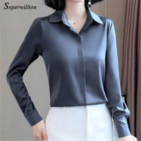 Satin Elegant Womens Blouses Autumn Long Sleeve White Shirts Silk Ladies Tops Workwear Fashion Fall Spring Blusas Button Shirts