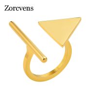 {BUSA Fashion Accessories} แหวนทรงเรขาคณิต ZORCVENS สำหรับผู้หญิงสีทอง Cool Stainless Steel Triangle Round Cirle Finger Band Chic Dainty Jewelry