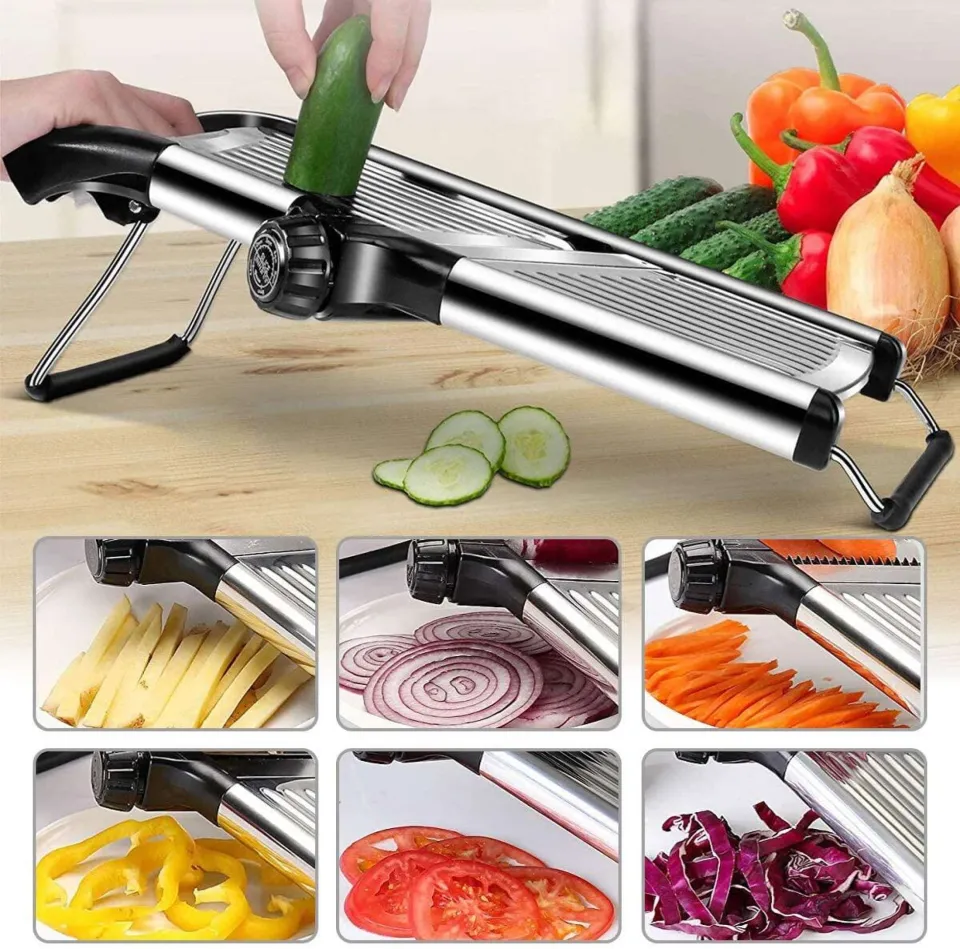  Adjustable Mandoline Slicer by Chef's INSPIRATIONS. Best For Slicing  Food, Fruit and Vegetables. Professional Grade Julienne Slicer. With Cut  Proof Gloves and Cleaning Brush. Stainless Steel : Home & Kitchen