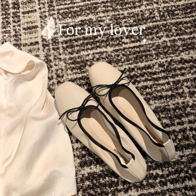 2023 Spring and Summer New Gentle Bow Square Toe Low-Cut Autumn Flat Soft Bottom Ballet Pumps Women