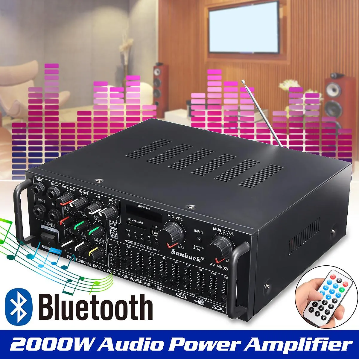 新品】 Pyle Wireless Bluetooth Power Amplifier System 200W Dual Channel  Sound Audio Stereo Receiver w USB, SD, AUX, MIC IN Echo, Radio, LCD 並行輸入 