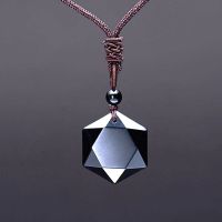 【CW】 Natural Gem StoneObsidian Pendant NecklacesWomen and MenHexagram Sweater Chain Amulets Jewelry WithRope