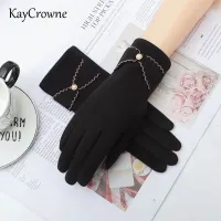 KayCrowne ถุงมือผู้หญิงหรูหราสไตล์เมือง,ถุงมือผู้หญิงฤดูหนาวหรูหราหน้าจอสัมผัสขับขี่กันลมให้ความอบอุ่นถุงมือสีดำ T186