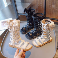 GLADIATOR Girls Sandals 2023 New Kids Fashion Casual Shoes Hollow Versatile Roman Style Bow and Pearls Children Party Shoes PU2023