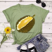 Durian เสื้อยืดแขนสั้นของผู้หญิง,เสื้อเบลาส์ลายกราฟิกลำลองพิมพ์ลายแขนสั้น TX8721