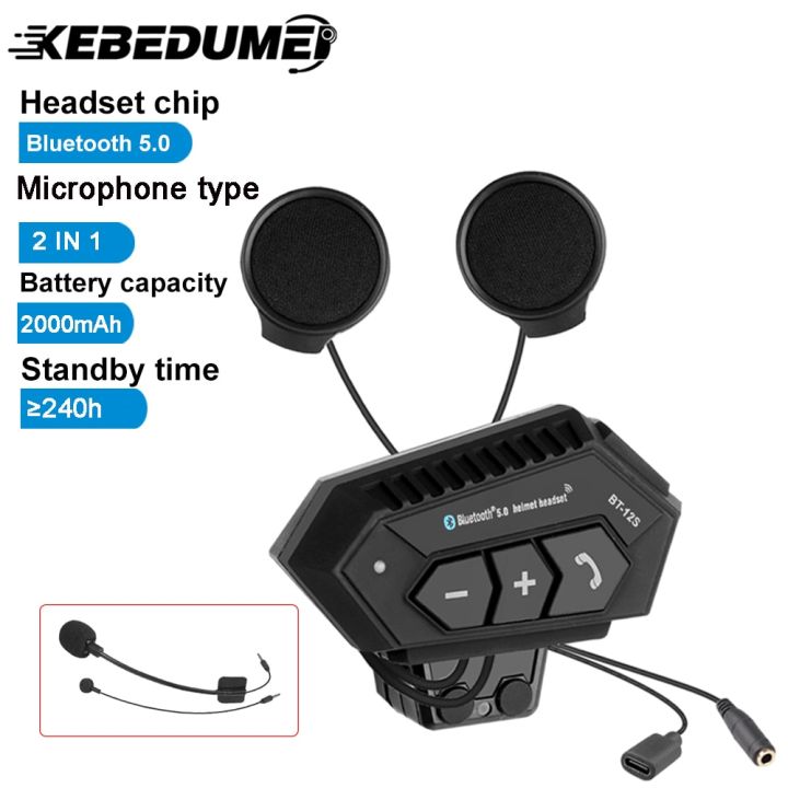 Motorcycle Helmet Headset Bluetooth 5.0+CSR Earphones 2000Mah Battery