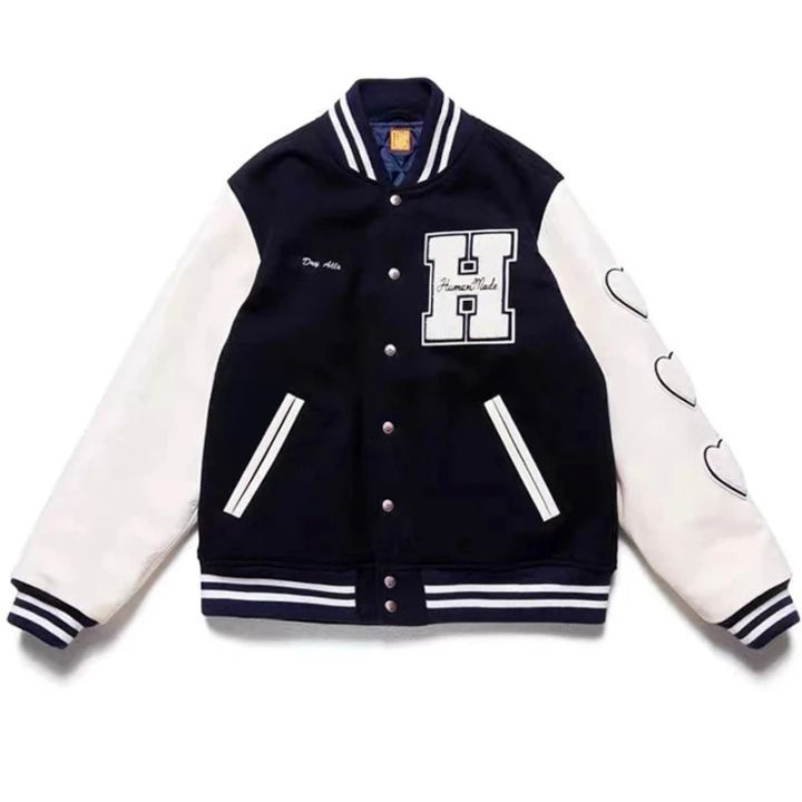 H Letter Baseball Varsity Jacket Men Oversize Women Coats Leather ...