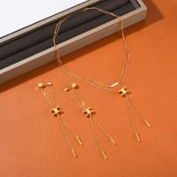 Arc De Triomphe Chain Tassel Y-Shaped Long Necklace Removable Earrings Gold Finish Ear Stud Earring Earrings for Women