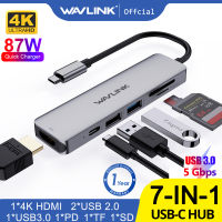 WavlinkอลูมิเนียมUSB C Hub PD 7-In-1 USB C Adapter,87W Power Delivery, 4K 30Hzพอร์ตHDMI,2 USBพอร์ต,MicroSDและSDเครื่องอ่านการ์ด,ตัวแสดงการชาร์จไฟ,สำหรับWindows/mac