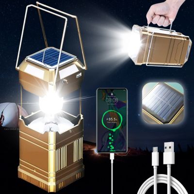Portable Lantern Telescopic Torch Lamp USB Rechargeable Camping Light Power Bank Emergency Solar Lights Tent Lamp for Outdoor