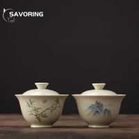 Gaiwan ของโบราณ180มล. สำหรับถ้วยชาเซรามิกแนวนอนพร้อมฝาปิดเครื่องชงชาน้ำชาพิธีชงชาถ้วยจีนถ้วยชาของขวัญ