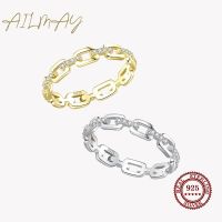 Ailmay Clear Zircon Real 925 Sterling Silver Fashion Golden Color Finger Ring For Women Girls Party Accessories Jewelry
