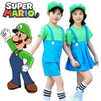 Summer Cosplay Luigi Cartoon Closing Boys Girls Siblings Costume Childrens Super Mary Suit With Hat Kids Birthday Costume Gift