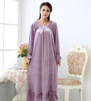 Autumn Nightgown Women Velvet Fleece Long Sleeve Knitting Winter Elegant Sleepdress Nightdress Casual New Home Clothes Sleepwear