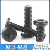 10pcs M3 M4 M5 M6 M8 Black Carbon Steel CM Large Flat Hex Hexagon Socket Allen Screw Furniture Screw Connector Joint Bolt